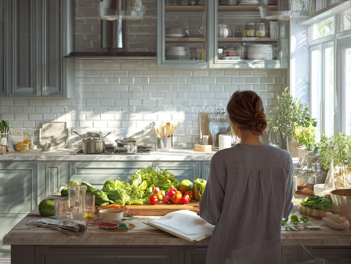 Familie pregătind masa împreună în bucătărie